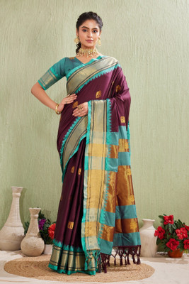 MM VENTURE Woven Banarasi Cotton Silk Saree(Multicolor)