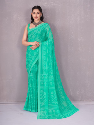 GARDEN VARELI Printed Bollywood Chiffon Saree(Blue)