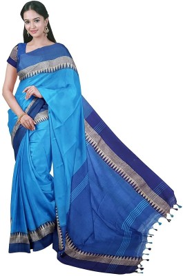 jammdanilaxmi Printed Handloom Cotton Silk Saree(Light Blue)