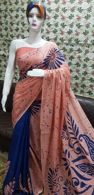 Jashvita Hand Painted Handloom Pure Cotton Saree(Multicolor)