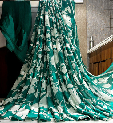 Hensi sarees shop Printed Daily Wear Lycra Blend, Chiffon Saree(Pack of 2, Dark Green)