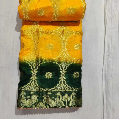 KALKEE Woven Kanjivaram Art Silk Saree(Yellow, Green)
