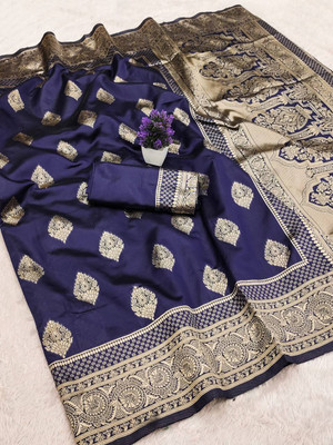 GATISHVAM TEXTILE Woven Banarasi Art Silk Saree(Dark Blue, Gold)