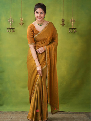 Vraggi Embellished Bollywood Chiffon Saree(Gold)