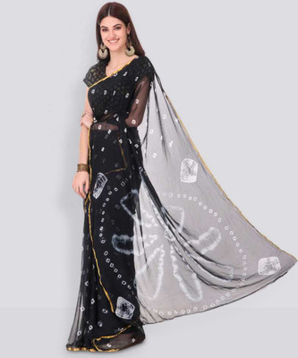The Fashion Attire Printed Bandhani Chiffon Saree(Black)