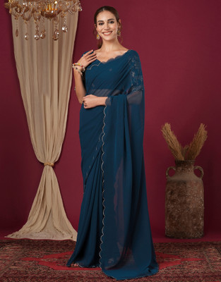 all about you Dyed Bollywood Georgette Saree(Blue)