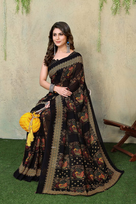 YASHIKA Printed Daily Wear Georgette Saree(Black)