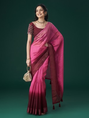 KASEE Ombre Assam Silk Pure Silk Saree(Pink)