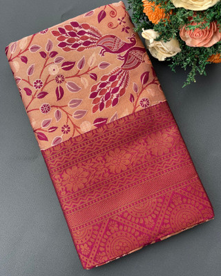 The Geetaz Woven Kanjivaram Silk Blend Saree(Pink)