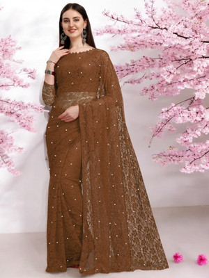 Fashion Nexa Printed Bollywood Brasso Saree(Brown)