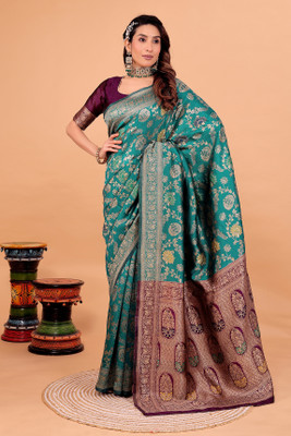TODAY DEAL Woven Banarasi Pure Silk Saree(Light Green)