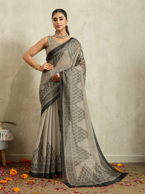 Rachna Printed Bollywood Cotton Blend Saree(Black)