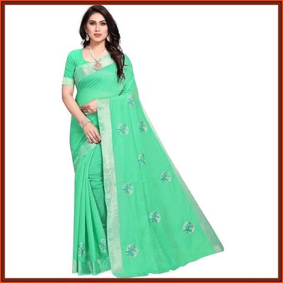 Lavisa Embroidered Mysore Cotton Blend Saree(Multicolor)