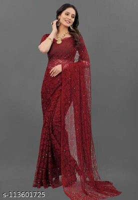 Suali Embroidered Bollywood Net Saree(Maroon)