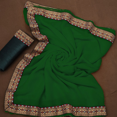 Kasumbo Tex Self Design Bollywood Georgette Saree(Green)