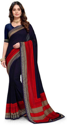 MAHALACMI FAB Self Design, Blocked Printed, Geometric Print Bollywood Silk Blend Saree(Dark Blue)