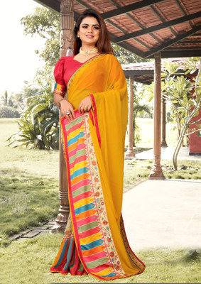 Vastram Enterprise Printed Bollywood Georgette Saree(Yellow)