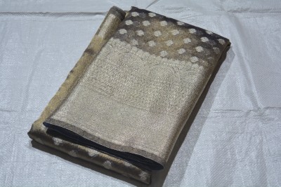 MT textiles Woven Banarasi Tissue Saree(Brown)