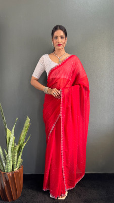 MM VENTURE Embellished Bollywood Georgette Saree(Red)