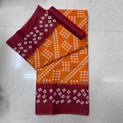 RAVI JANKI Dyed, Printed Daily Wear Pure Cotton Saree(Orange, Maroon)