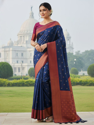 ANOUK Woven Banarasi Silk Blend Saree(Dark Blue)