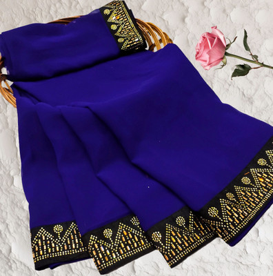 pari creation Embroidered Bollywood Georgette Saree(Blue)