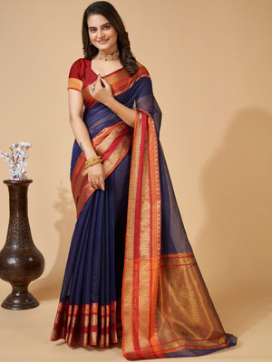 Moda Rapido Woven Daily Wear Silk Blend Saree(Dark Blue)