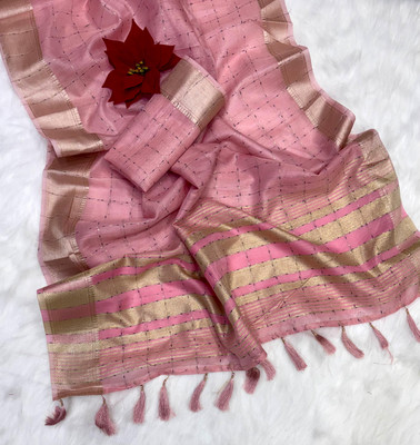 RADHYA DESGINER Self Design Bollywood Tissue Saree(Pink)