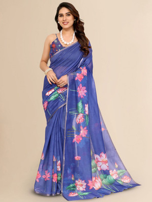 Moda Rapido Printed Bollywood Silk Blend Saree(Blue)