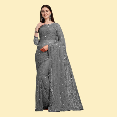nexxxa Self Design Bollywood Net Saree(Grey)