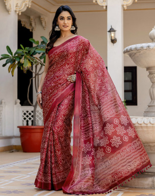 SIRIL Printed, Embellished Bandhani Cotton Blend Saree(Red)