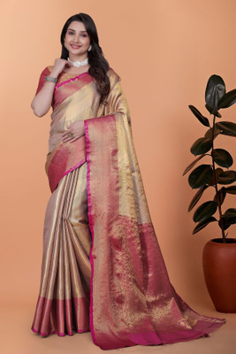RASIFASHION Woven Banarasi Jacquard, Art Silk Saree(Gold)
