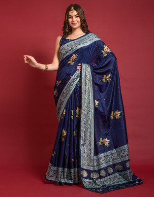 Peachmode Printed Bollywood Art Silk Saree(Blue)