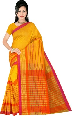 Suali Checkered Maheshwari Art Silk Saree(Yellow)