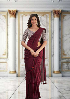 Hiya saree And Punjabi house Solid/Plain Handloom Pure Cotton, Cotton Silk Saree(Maroon)