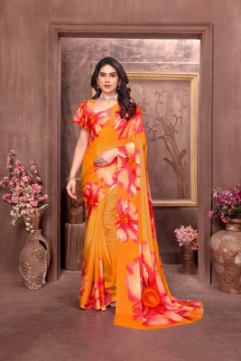 OM international Digital Print Bollywood Chiffon Saree(Yellow, Pink)