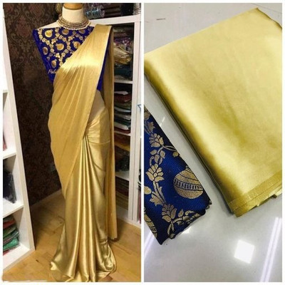 VKARAN Solid/Plain Bollywood Pure Silk Saree(Gold)