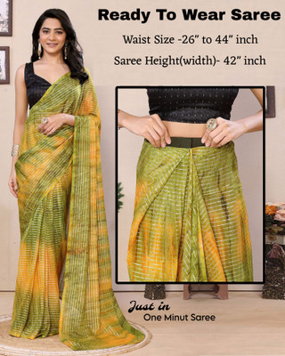 MAHADEV CREATION Striped Pre Draped Saree Georgette Saree(Multicolor)
