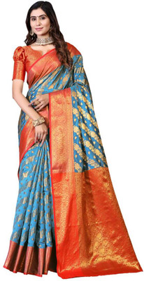 jayant creation Self Design, Woven Banarasi Silk Blend, Jacquard Saree(Light Blue)