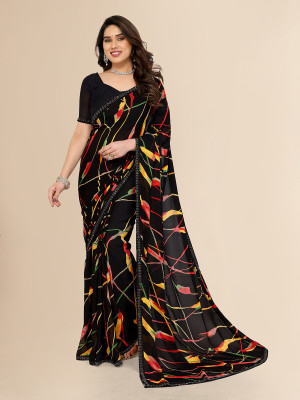 Moda Rapido Embellished, Striped Bollywood Georgette Saree(Black)