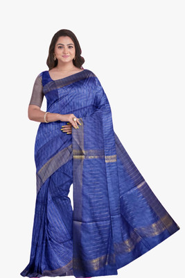 ASHMITAS COLLECTION Self Design Handloom Tussar Silk Saree(Blue)