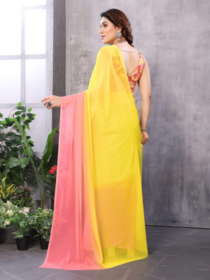 Bansari Textiles Printed Bollywood Georgette, Chiffon Saree(Yellow)