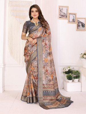 Divastri Digital Print Banarasi Silk Blend Saree(Beige)