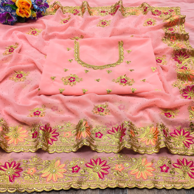 KHRITI FAB Embroidered Bollywood Georgette Saree(Pink)