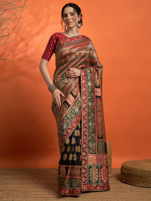 Sareemall Woven Banarasi Viscose Rayon Saree(Black)