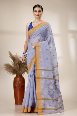 DENLINFABRICS Floral Print Tant Cotton Blend Saree(Grey)