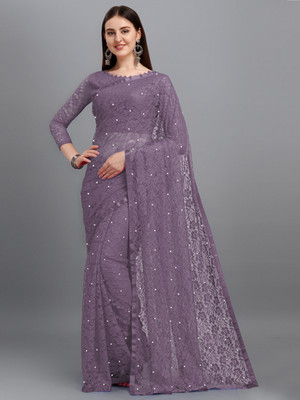 LOROFY Self Design Bollywood Net Saree(Purple)
