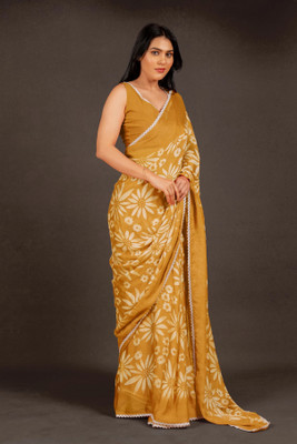 MIRCHI FASHION Floral Print Daily Wear Chiffon, Georgette Saree(Mustard, Cream)
