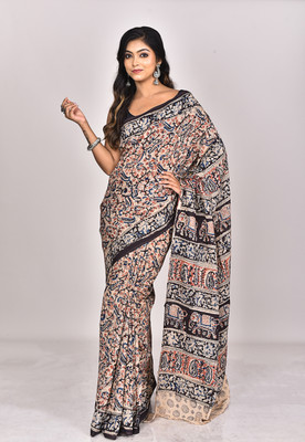 Ramshyam Collection Hand Painted Kalamkari Art Silk Saree(Multicolor)