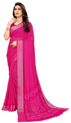 VD PRINTS Printed Bandhani Chiffon Saree(Red)